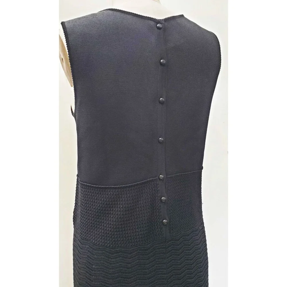 CHANEL 05P Womens Dress Black Knit Flapper Sleeveless Flared Skirt Back Button
